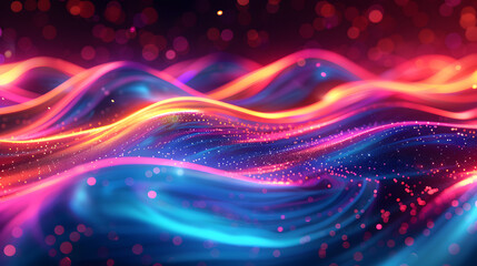 Poster - abstract futuristic background with gold pink blue glowing neon moving high speed wave lines and bok