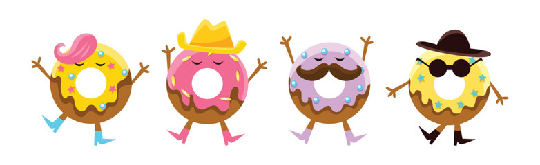 Wall Mural - Funny Kawaii Pastry and Sweet Confection Character with Face and Arms Vector Set