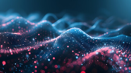 Aufkleber - Data technology illustration, abstract futuristic background. particle wave. Waves with connecting dots and lines on a dark background