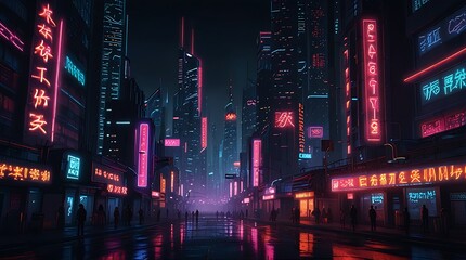 Canvas Print - dark street scene with skyscrapers on both sides. 