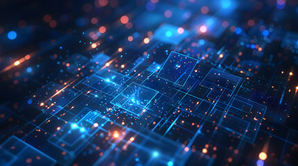 Aufkleber - Blue geometric abstract technology background, blue technology light concept illustration
