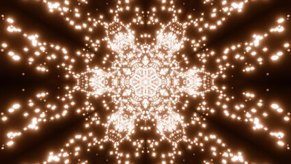 Poster - Kaleidoscope of glowing flying stars. Design. Pulsating ornament pattern with spreading particles.