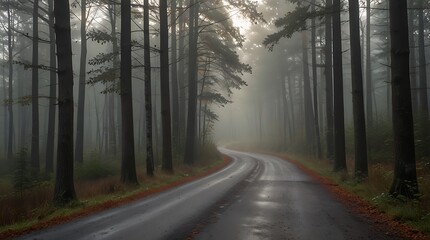 Wall Mural - photograph of a road in a forest