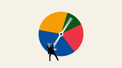 Wall Mural - Visual metaphor for business efficiency and optimization. Man and clocks hand showing time management in work. Stop motion, animation. Concept of business, tasks, strategy, analytics