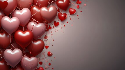 Wall Mural - several red and pink heart-shaped balloons on the left side of the image