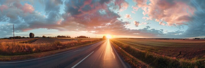 Wall Mural - Country Road under Beautiful Sky at Sunset