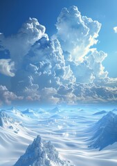 Wall Mural - A vast snow field under a blue sky with white clouds