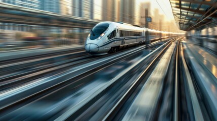 Poster - A dynamic shot of a high-speed train accelerating on a straight stretch of track, showcasing its power and speed capabilities.