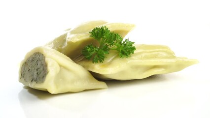 Sticker - Maultaschen - German filled dumplings on white background