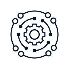 Poster - Automatic complex systems of control and management of technological processes. Vector linear icon on a white background.