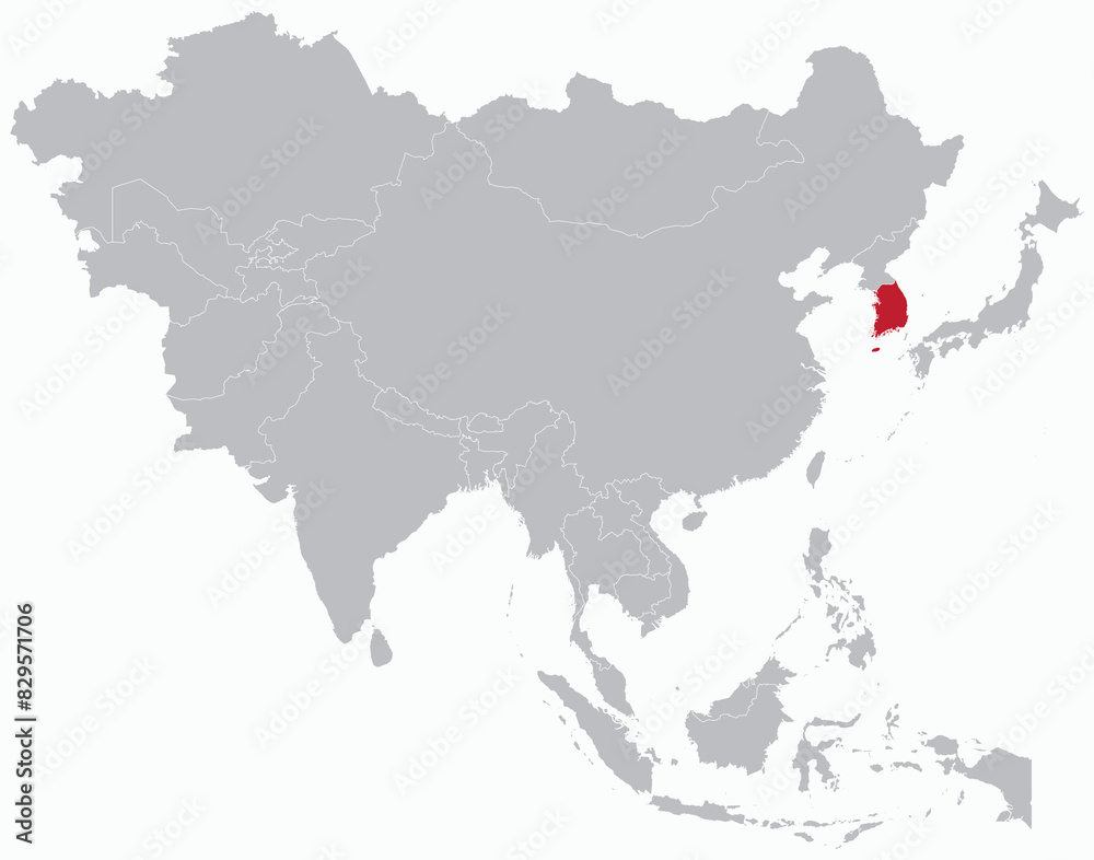 Highlighted Map Highlighted red map of SOUTH KOREA inside grey detailed blank political ...