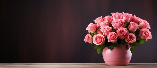 Canvas Print - Pink roses arranged in a vase with copy space image