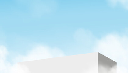 Fototapete - Sky Blue,Cloud Background with 3D White,Grey Product Podium Display,Vector Template banner abstract composition minimal design of showcase mockup scene backdrop present for cosmetic product