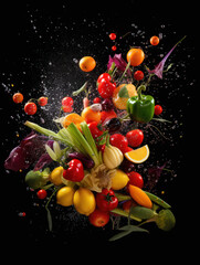 Canvas Print - vegetables and fruits falling in water splash