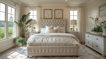 Wall Mural - Blank style guest bedroom with a simple bed elegant decor and calming color scheme