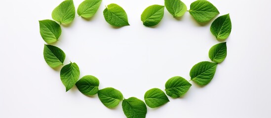 Poster - a green heart shaped leaf set against a white backdrop with a clipping path for easy editing suitabl
