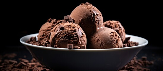 Canvas Print - Chocolate coffee ice cream balls in a bowl with a dark background perfect for a copy space image