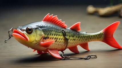 Wall Mural - Rubber fish with fishing hook as fishing bait