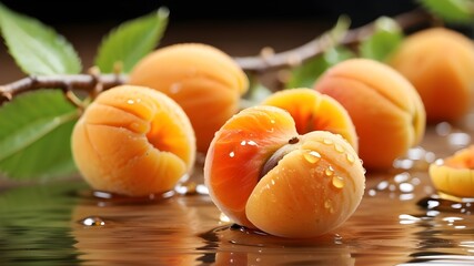 Wall Mural - Fresh apricot with water drops
