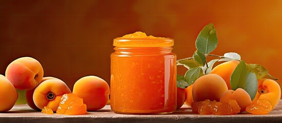 Sticker - Apricot preserve with a vibrant hue and a sweet tangy flavor for a delightful treat. Copy space image. Place for adding text and design