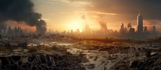 Poster - close up view of climate change and devastation to the environment is depicted in the copy space ima