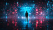 © EEKONG - A stylized image of a business executive delivering a presentation on a virtual stage, with holographic visuals floating around them, symbolizing the blending of physical and digital elements in