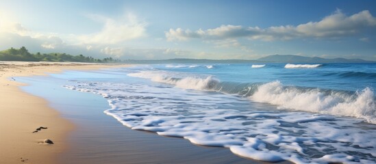 Poster - Scenic beach with crashing waves in the background ideal for a copy space image