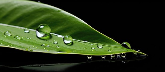 Canvas Print - Close up of a leaf with water drops perfect for a copy space image