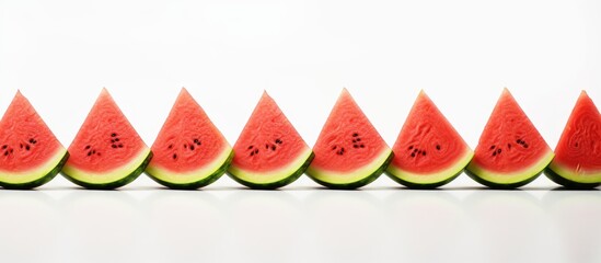 Poster - Delicious slices of ripe watermelon on a white background with copy space image