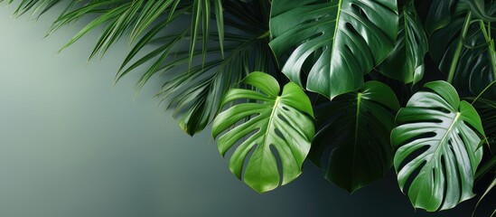 Canvas Print - Close up shot of Monstera deliciosa indoor plant with copy space image