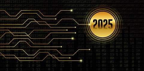 Aufkleber - 2025 golden number on binary code background vector illustration