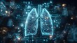 © Koko Art Studio - 3d holographic display of human lungs with medical symbols and icons, practice of medicine and healthcare, futuristic visualization of innovative advanced technology human anatomy and medical concept.