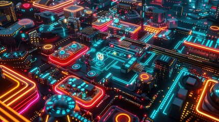 Wall Mural - Cybernetic world with neon glow.