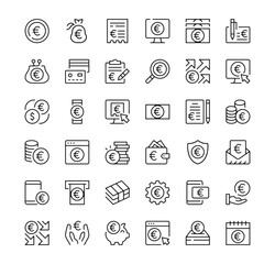 Leinwandbilder - Euro icons set. Vector line icons. Black outline stroke symbols