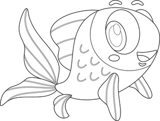 Poster - Outlined Cute Sea Fish Cartoon Character. Vector Hand Drawn Illustration Isolated On Transparent Background