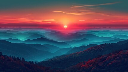 Wall Mural - The silhouette of a mountain range, standing majestic against the backdrop of a colorful sky.