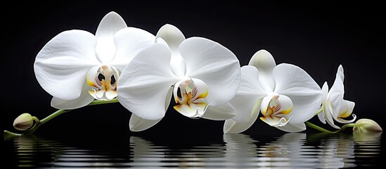 Wall Mural - Orchid flower with white petals showcasing elegance and purity perfect for a copy space image