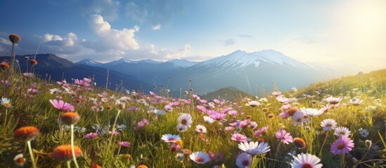 Wall Mural - Wildflowers in the mountains exude a sense of natural tenderness perfect for a copy space image