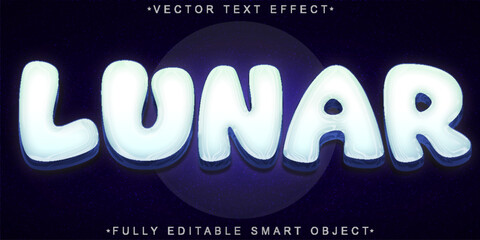 Poster - Cartoon Lunar Moon Shiny White and Blue Vector Fully Editable Smart Object Text Effect