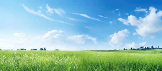 Sticker - A series of banners featuring vast fields of grass under a blue sky Image size 3000 1000 pixels with room for text or other images. Copy space image. Place for adding text and design