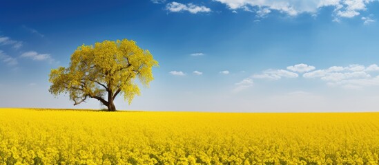 Wall Mural - Scenic view of a blooming rapeseed field providing a copy space image