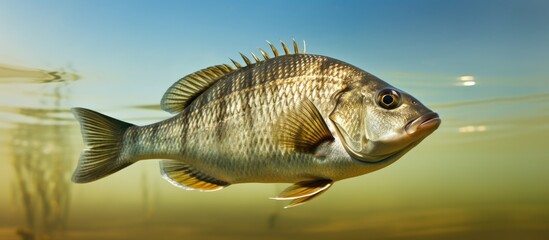 Close up image of a large freshly caught river bream with copy space image showcasing sports fishing with spinning and feeder techniques