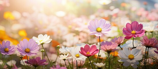 Canvas Print - The blooming flowers in the garden make a beautiful copy space image