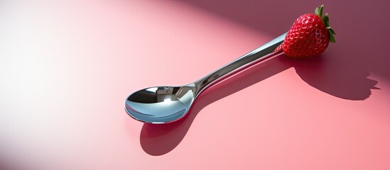 Canvas Print - Close up of a strawberry ice cream scoop from above with an empty area for incorporating design elements in the image a copy space image