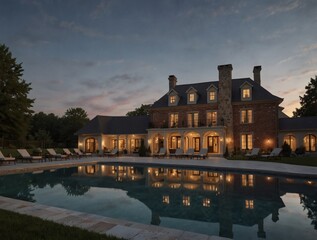 Wall Mural - Grand countryside manor with heated outdoor pool