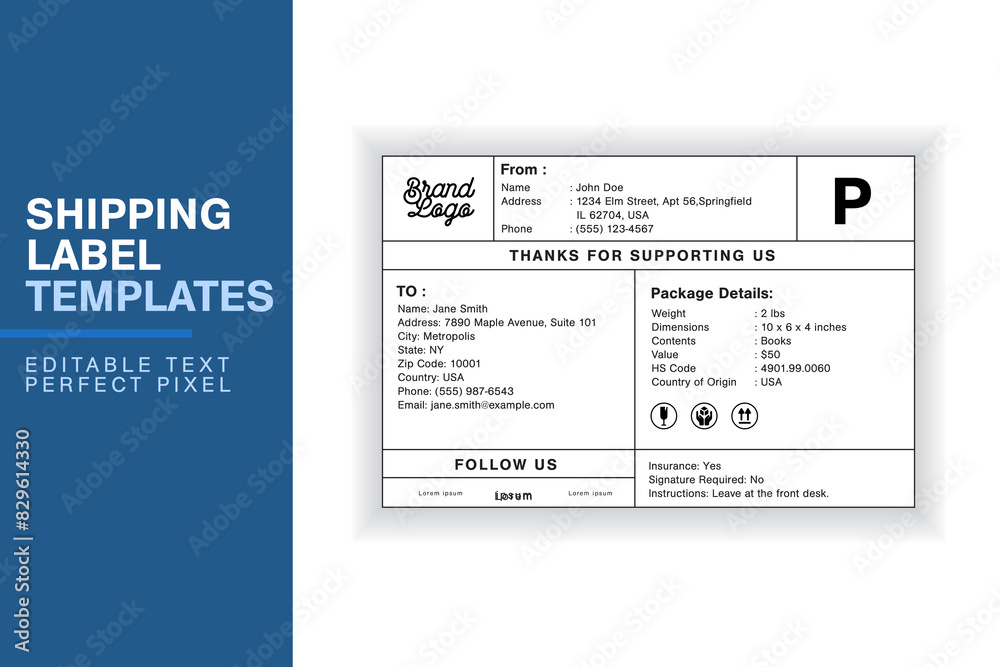 Simple Custom Shipping Label Design Template with Sender, Recipient ...