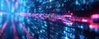 © Rattanathip - Close-up of blockchain technology with glowing blue and pink digital data blocks, representing data security and cryptocurrency.