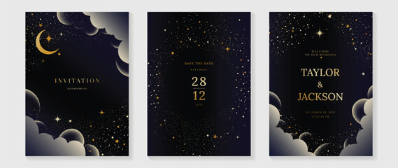 Wall Mural - Elegant invitation card design vector. Luxury wedding card with firework, glitter spot texture on dark blue background. Design illustration for cover, poster, wallpaper, gala, VIP, happy new year.