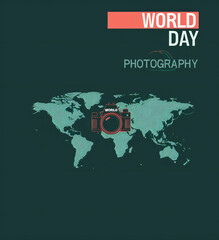 Wall Mural - World Photography Day vector banner and logo. Celebrate Nature Photography Day with our social media post template featuring a line art camera design. Perfect for World Photography Day!
