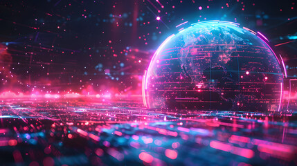 Wall Mural - Metaverse digital world cyber space background, neon colorful global world in cyber space, future energy power technology and internet connection concept